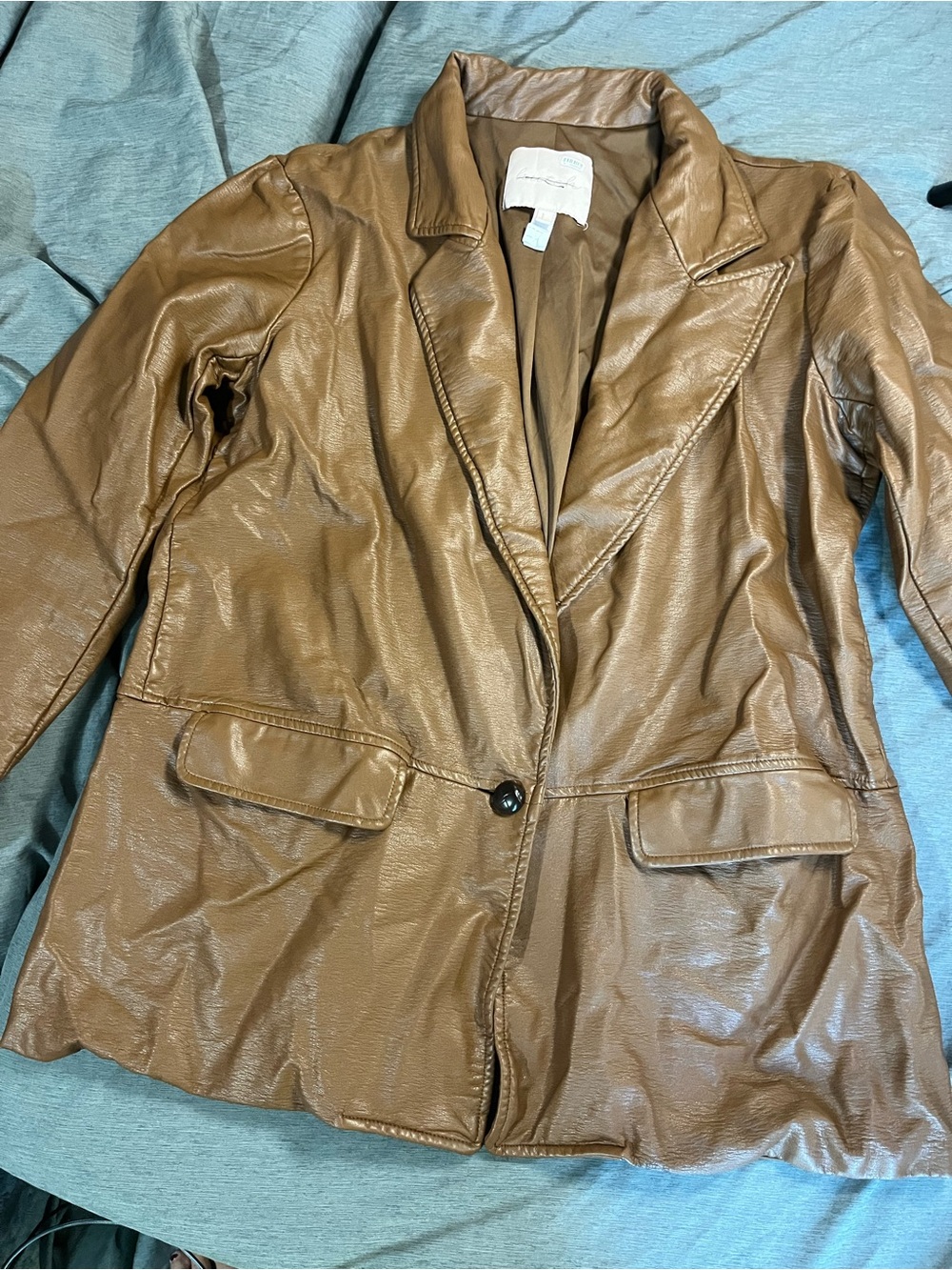 Women's Hutch Brown Faux Leather Single-Button Blazer Jacket